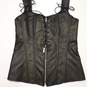 Charmain Faux Leather Steampunk Zip Lace Up Corset - Size L